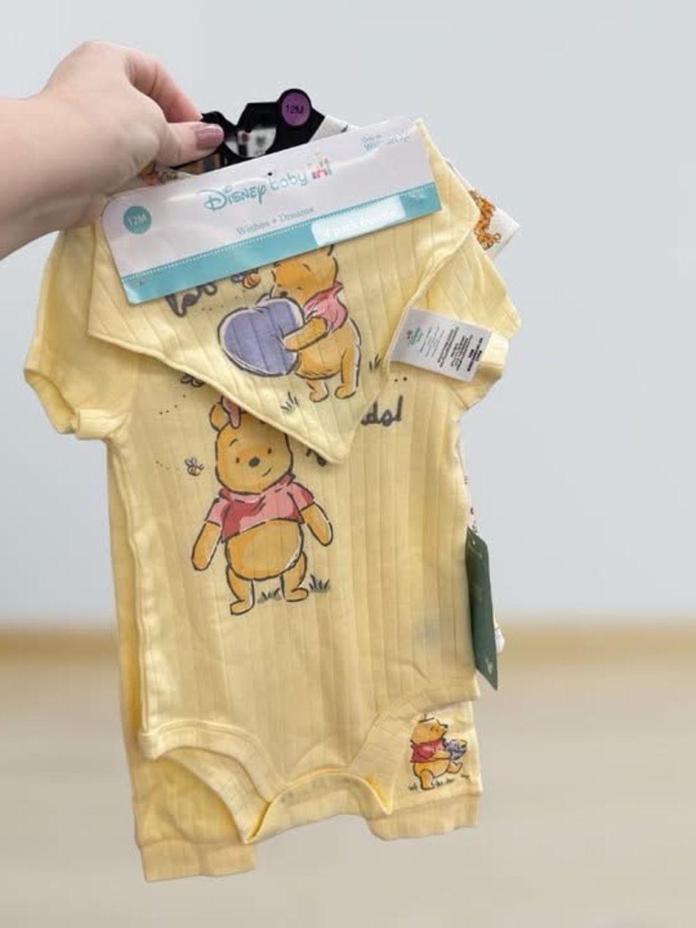 3pcs. Disney Yellow Winnie the Pooh Short-Sleeve Bodysuit with Bandana